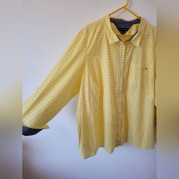 Tommy Hilfiger Yellow Gingham Cotton Blouse Button Top Plus Size 3X Lightweight - Picture 4 of 9